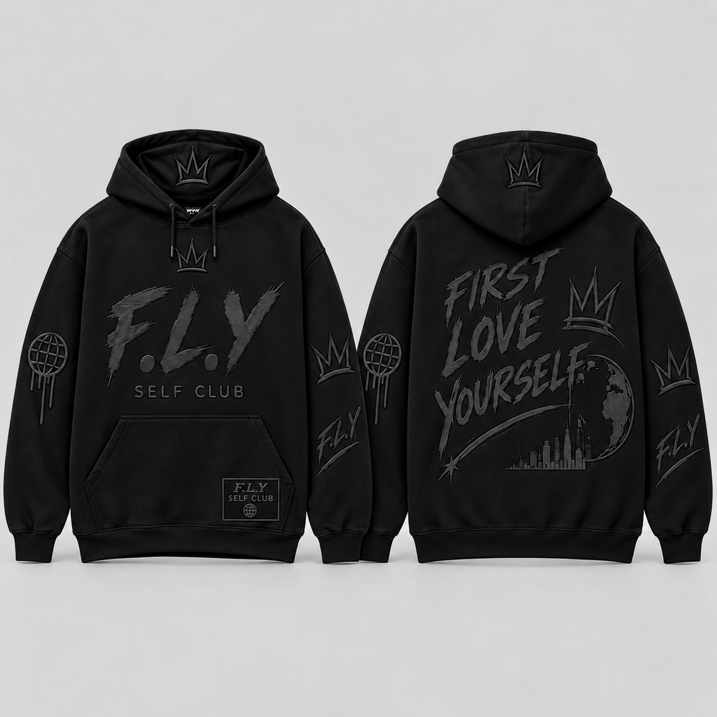 F.L.Y Self Club Black / Black stealth hoodie design preview