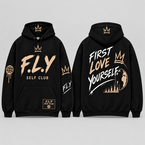 F.L.Y Self Club Black / tan hoodie design preview