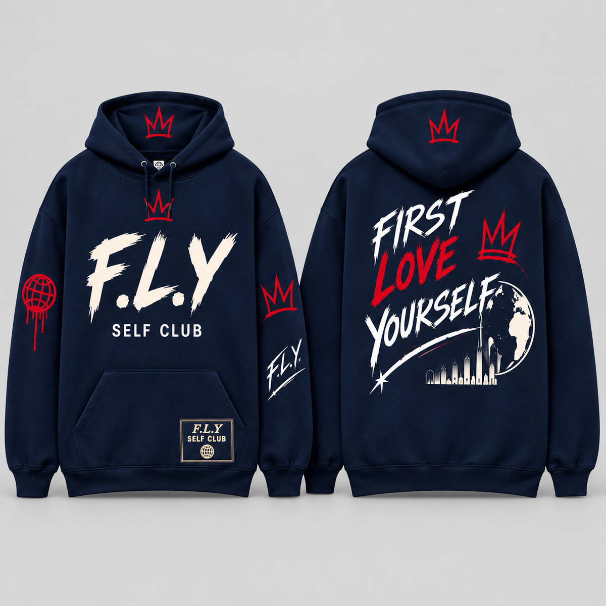 F.L.Y Self Club Navy / white / red hoodie design preview