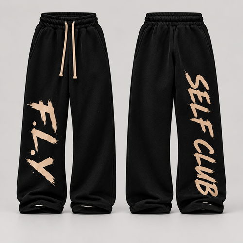 F.L.Y Self Club Black / tan sweatpants design preview
