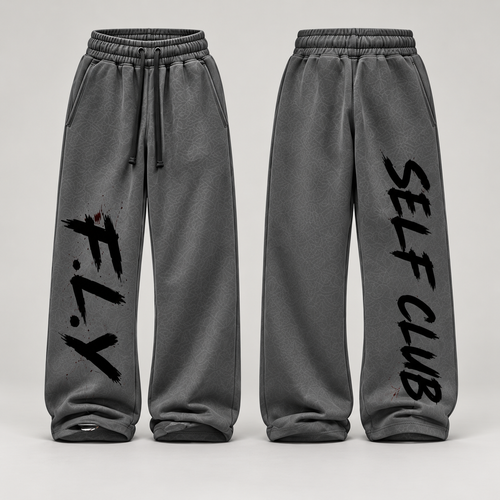 F.L.Y Self Club Charcoal grey / black sweatpants design preview